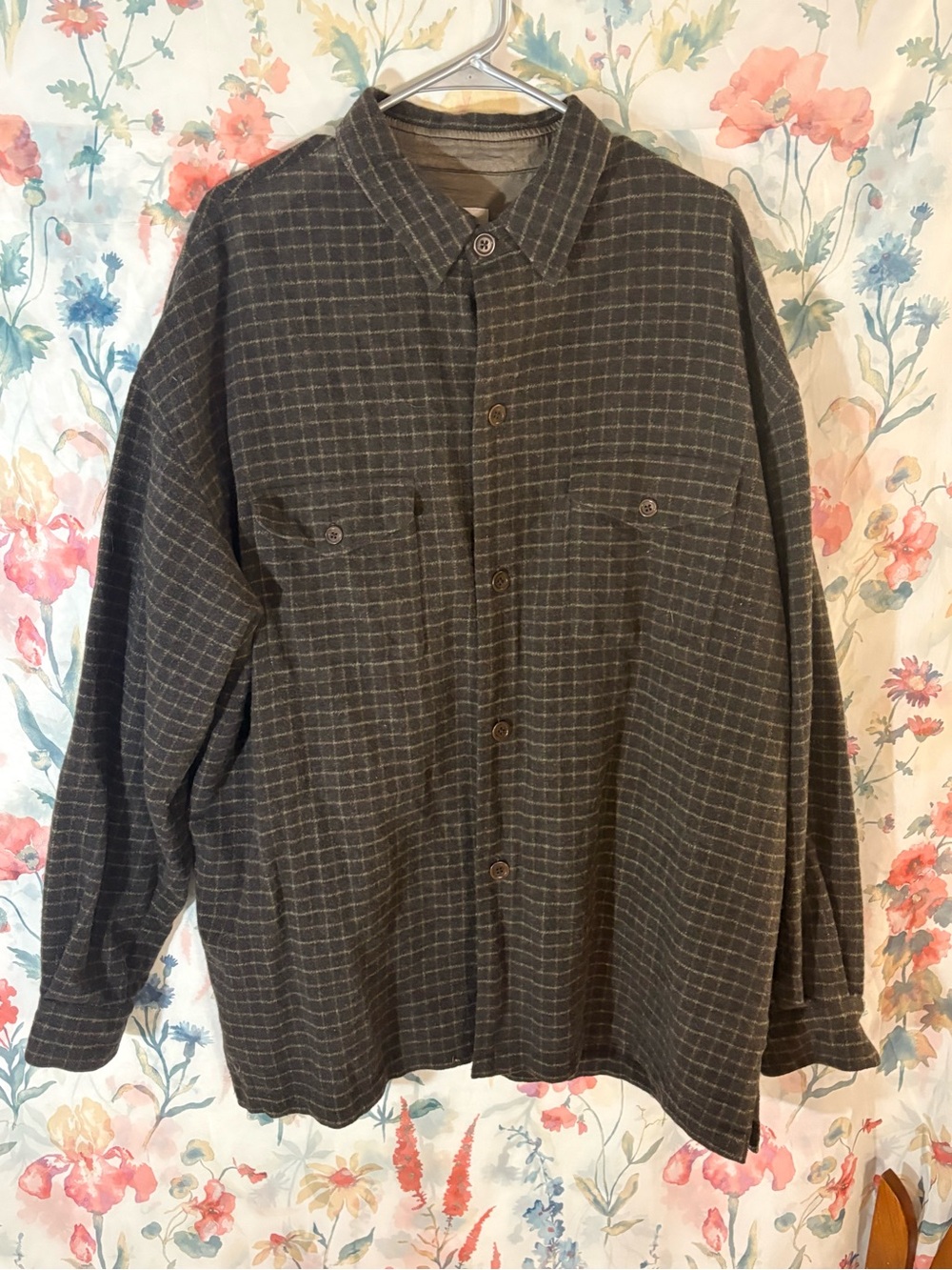 Eddie Bauer Brown Gray Windowpane Button-Up Shirt Jacket